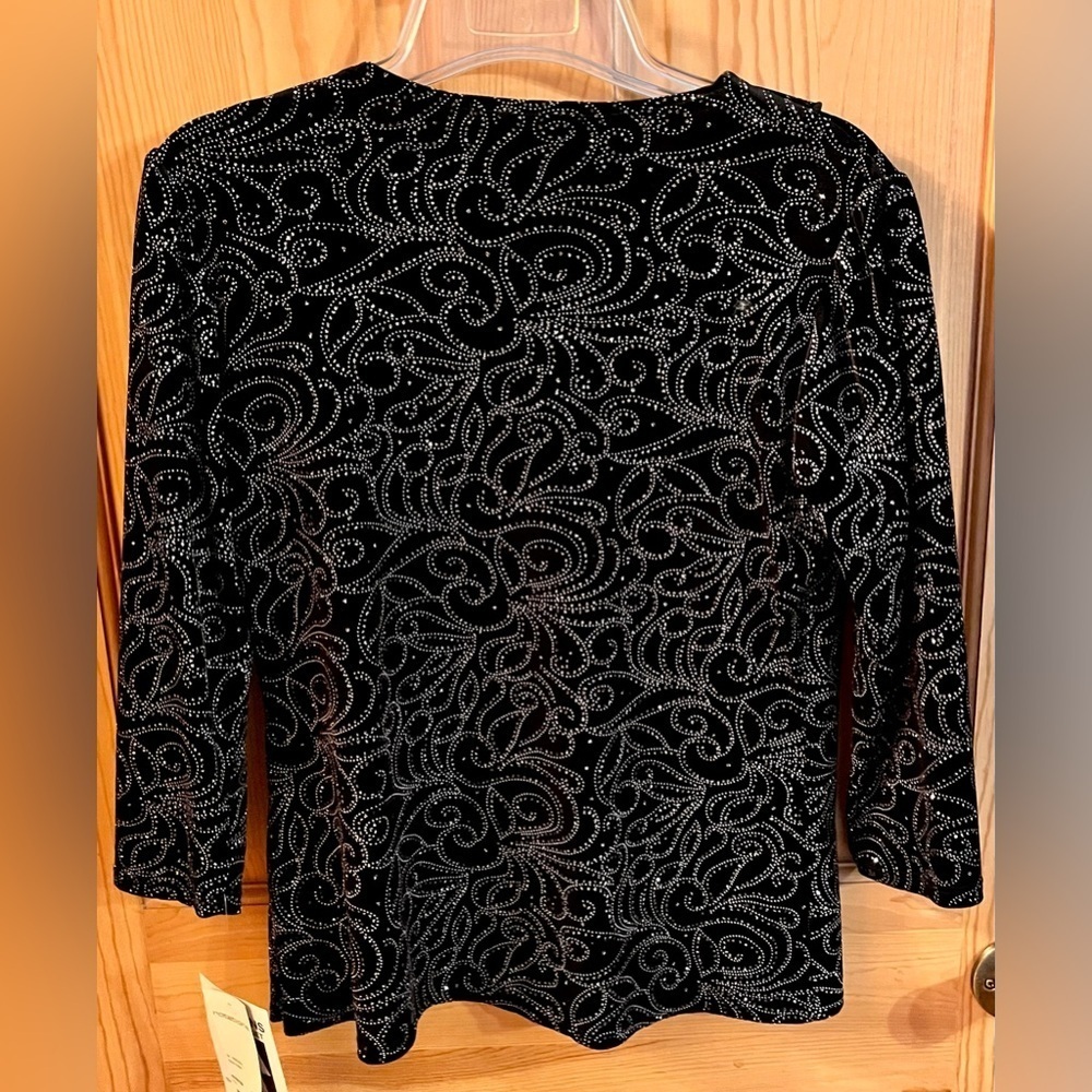 Notations NWT Black Silver Glitter Velvet Ruffle Cardigan Twofer Top Petite PM - Picture 15 of 17